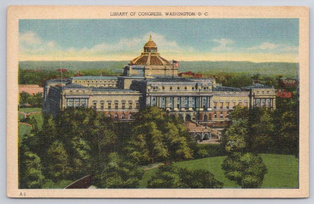 Library of Congress Washington D.C. Linen Postcard Capitol Souvenir