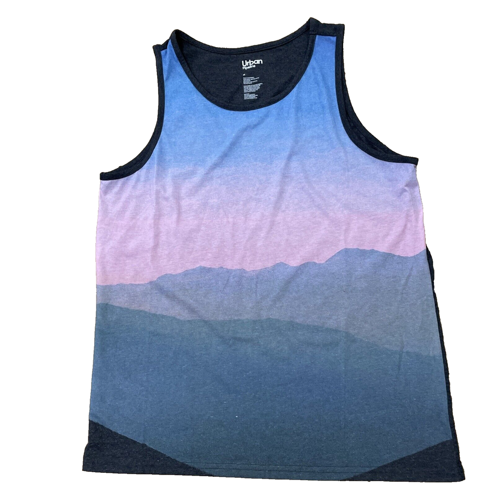 URBAN PIPELINE Tank Top Mens M Mountain Sunset Gray Pink Abstract Skate Graphic-image