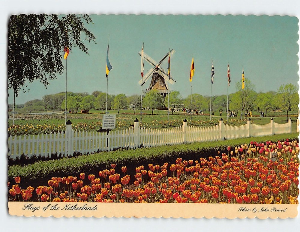 Postcard Flags of the Netherlands Windmill Island Holland Michigan USA