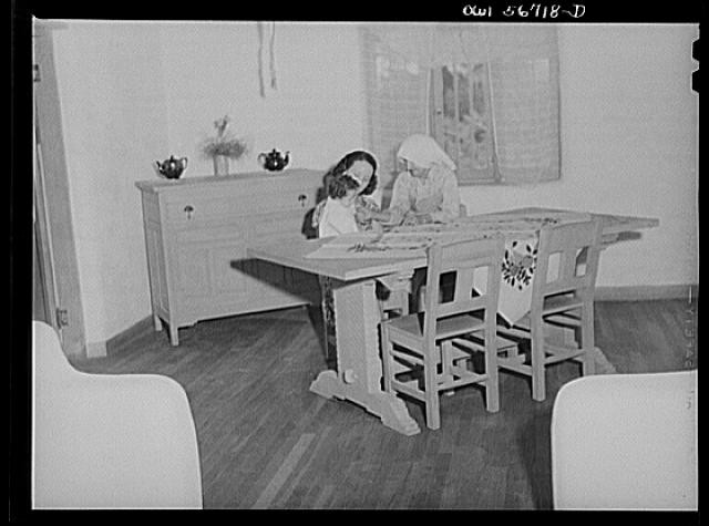 Photo:1930s Girls at Table in Dining Room Interior