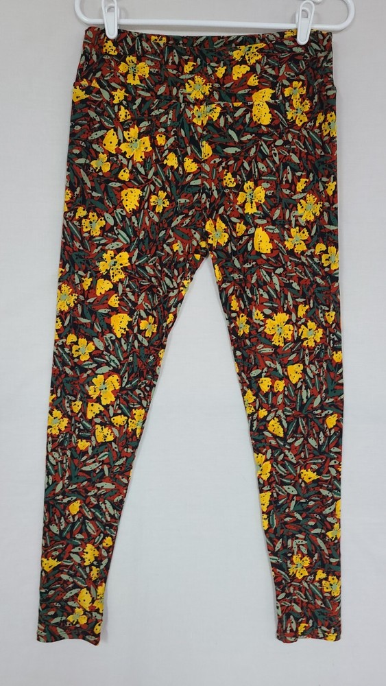 LuLaRoe TC Tall-Curvy Leggings Yellow/Green Floral Daisy Print Pattern (A5)