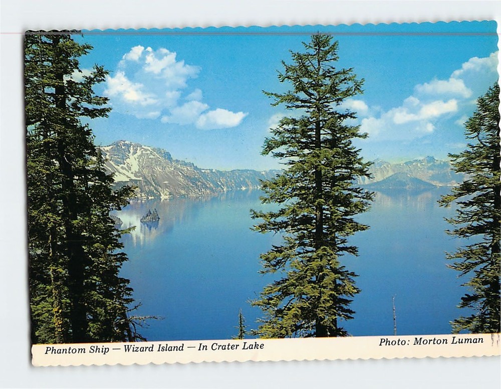 Postcard Phantom Ship Wizard Island Crater Lake National Park Oregon USA