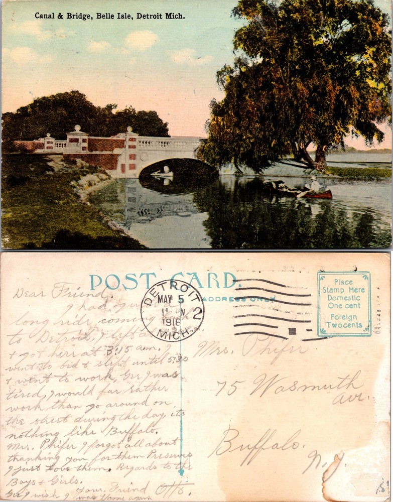 Canal Bridge Belle Isle Detroit Michigan Postcard