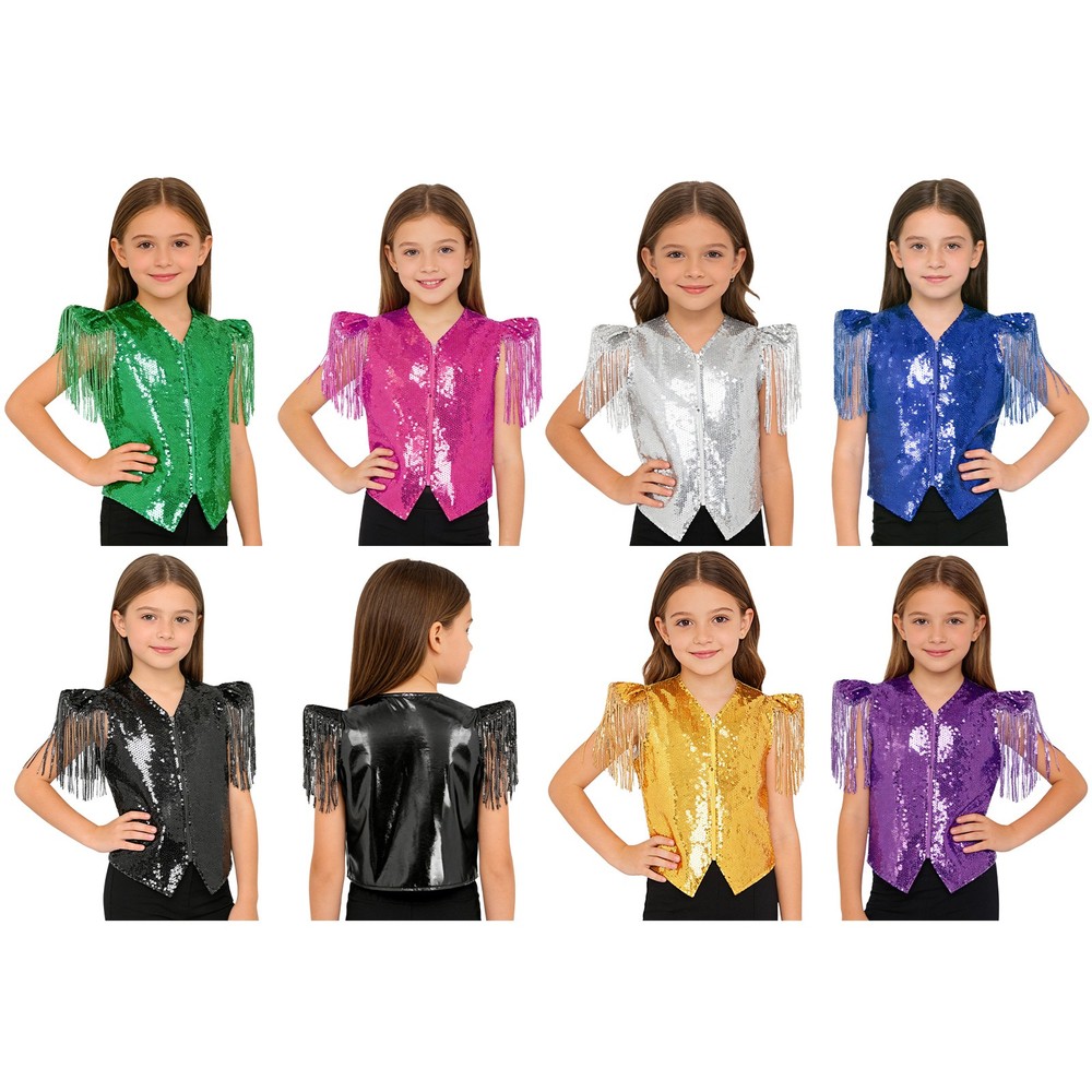 Unisex Kids Coat Dance Jacket Cosplay Vest Stage Waistcoat V Neckline Costume