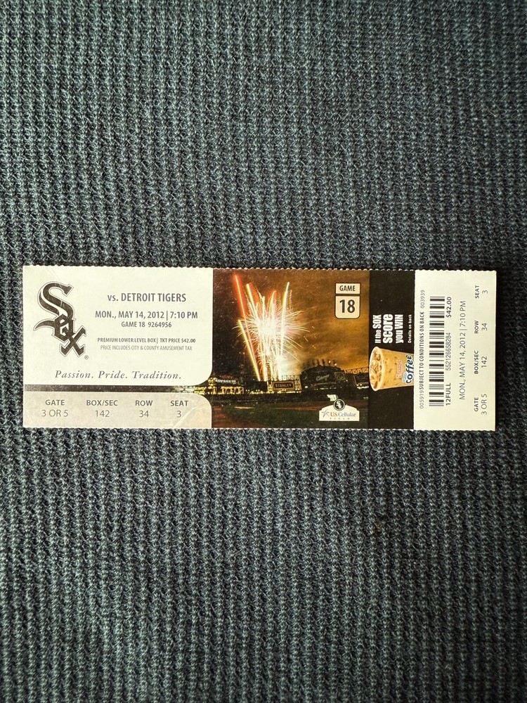 Chicago White Sox Vs Detroit Tigers May 14, 2012 Full Ticket Home Game