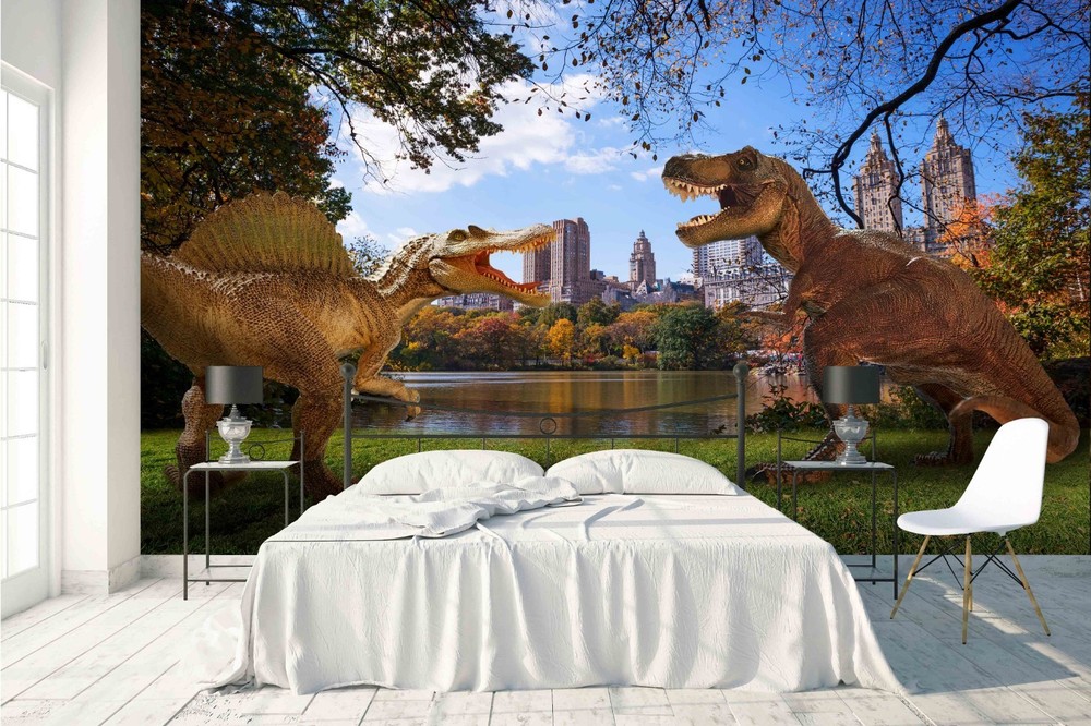 3D City River Dinosaur Illustration Wall Murals Wallpaper Murals Wall Sticker