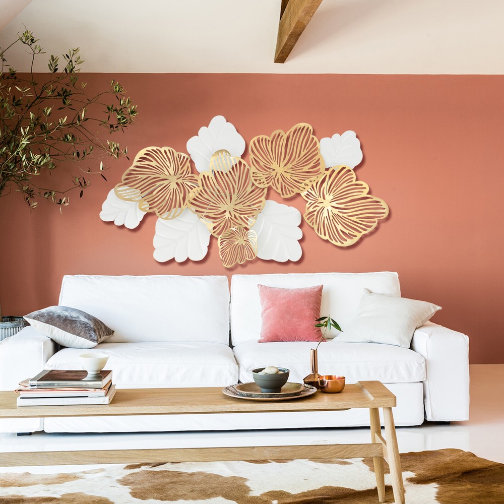 Metal Flower Wall Decor, 3D Gold Leaf Flower Decoration Modern Decor Wall Sculpt