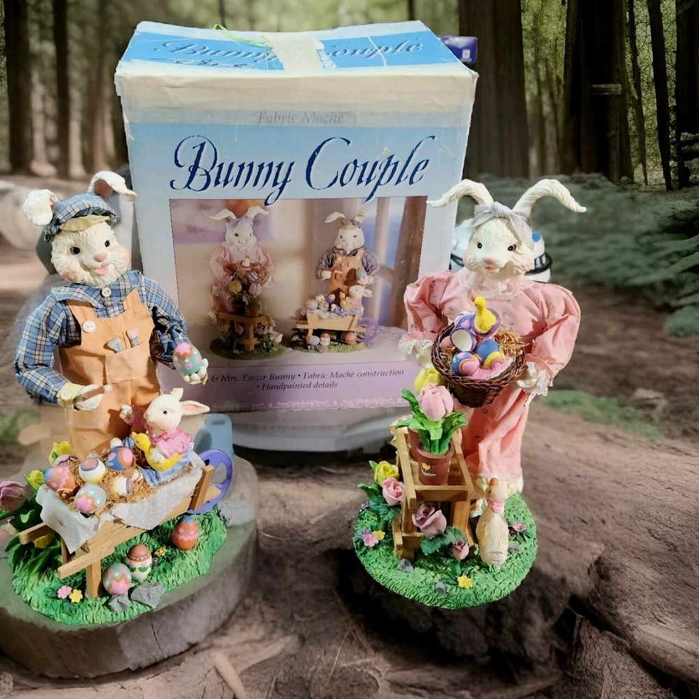 Easter Bunny Couple Fabric Mache 