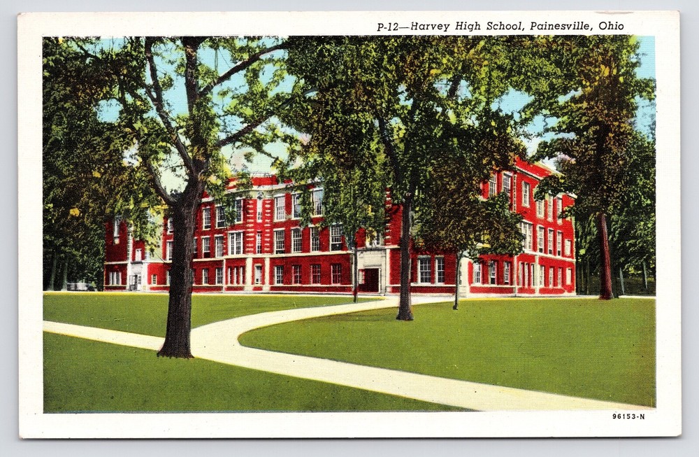Harvey High School Street View Painesville Ohio OH Vintage c1920s Postcard