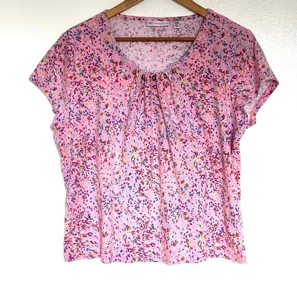 Rafaella Shirt Women's XLP Pink Geometric Cotton Short Sleeve Petite Blouse Top