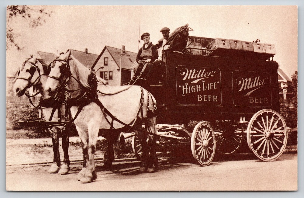 Beer~Miller Brewing Co Cart Milwaukee WI B&W~Vintage Postcard