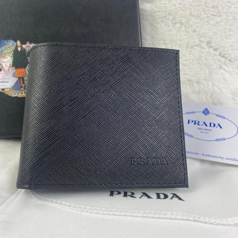 PRADA Black Leather Folded Wallet