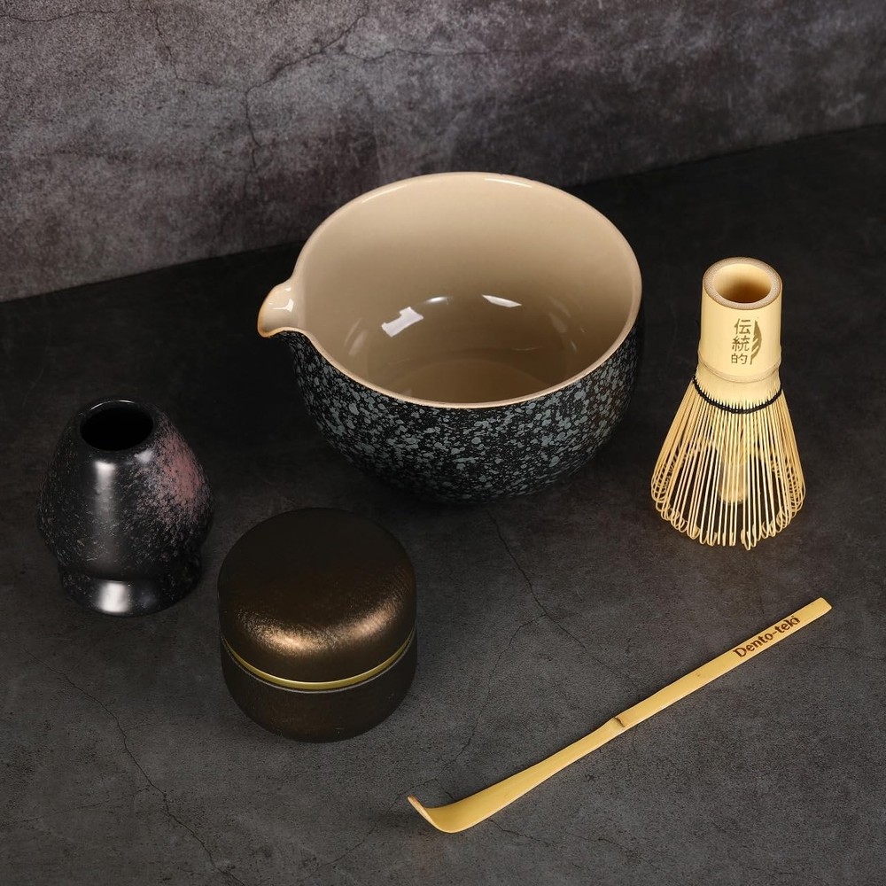 5-Piece Traditional Matcha Set beautifully crafted ceramic Japanese matcha bo...