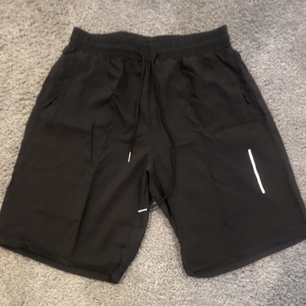 Men's Black Athletic Gym & Training Shorts S Drawstring Elastic Waist Pockets