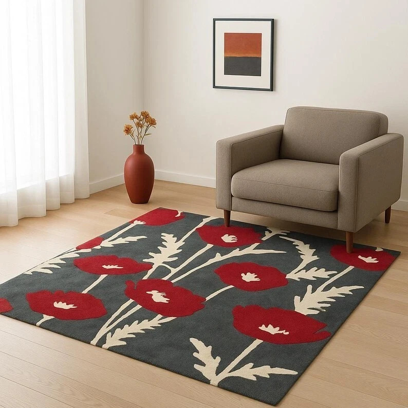 Rug Tufted Hand Area Floral Wool Living Woolen Carpet Room for Home, Bedroom