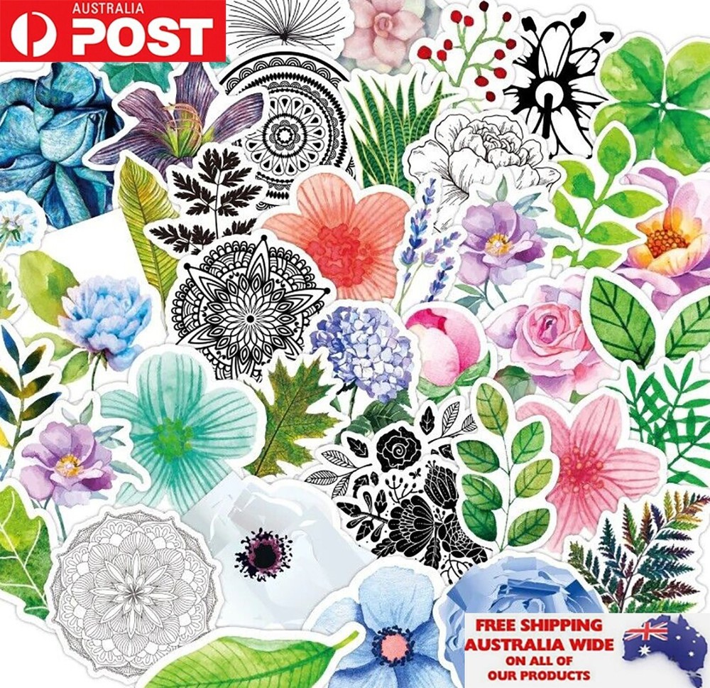 50pcs Plant Floral Flower Sticker Pack Waterproof Graffiti Phone Laptop Decal