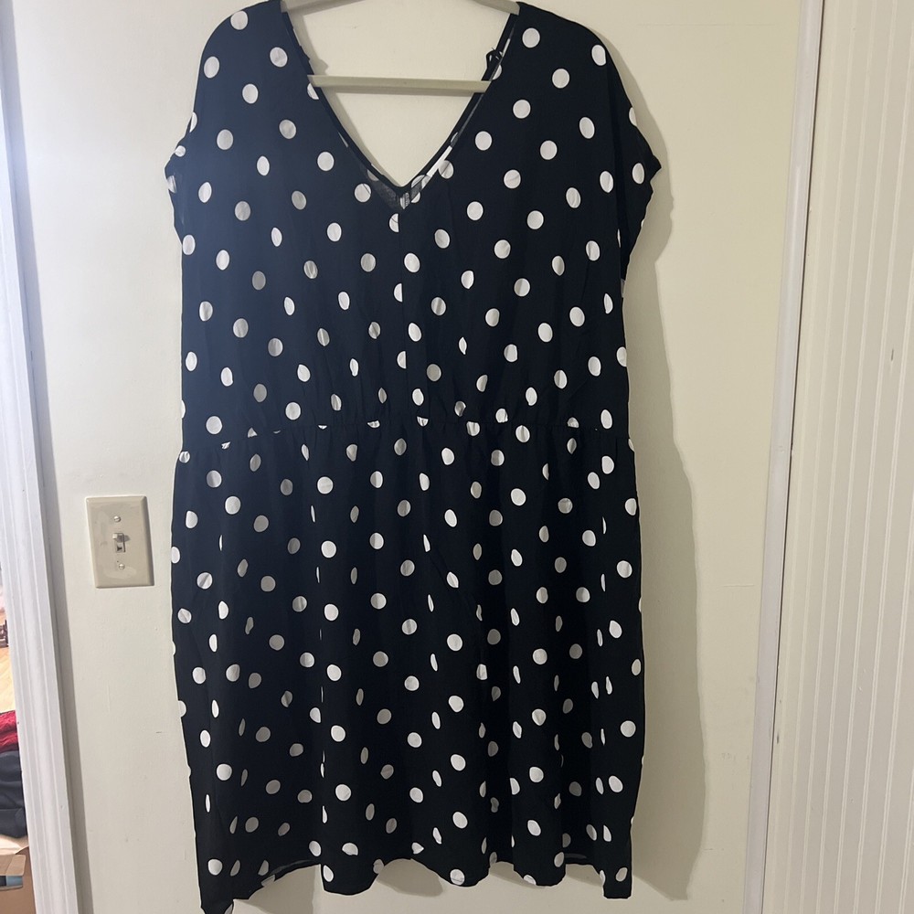 Ava & Viv Knee Length Casual Dress Black with White Polka Dots Women's Size 2XL