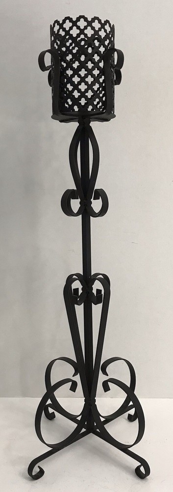 MCM Ornate Tall Candle Holder Scroll Metal Wrought Iron Gothic Halloween Vintage
