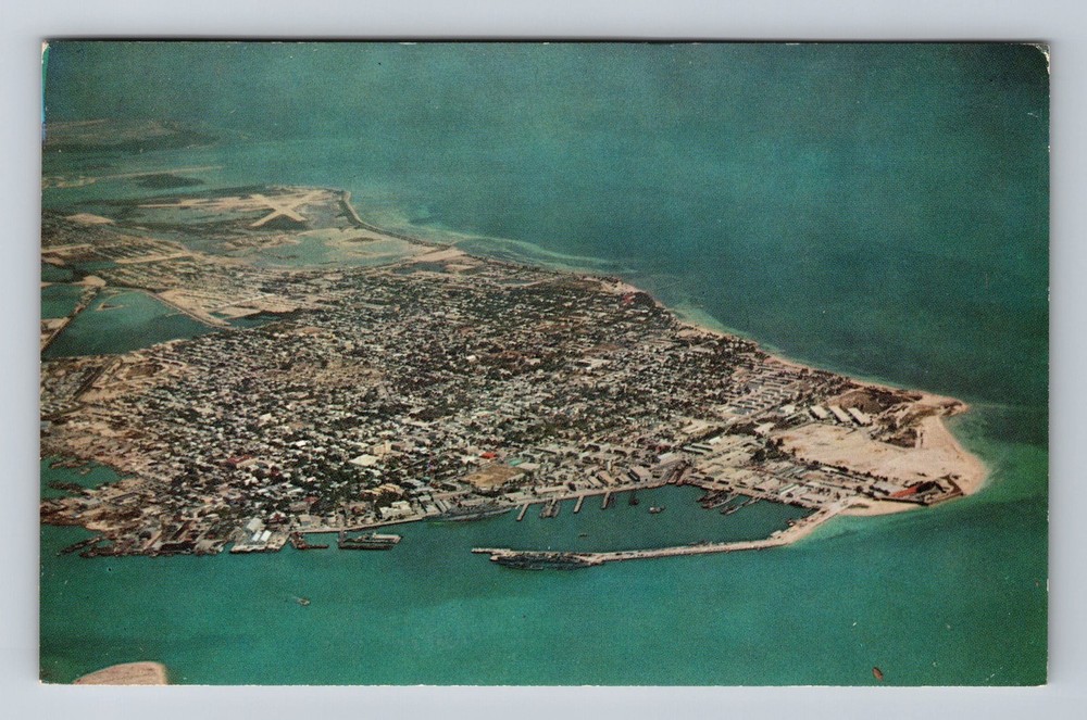 Key West FL-Florida Aerial View Of Ocean & Gulf Vintage Postcard