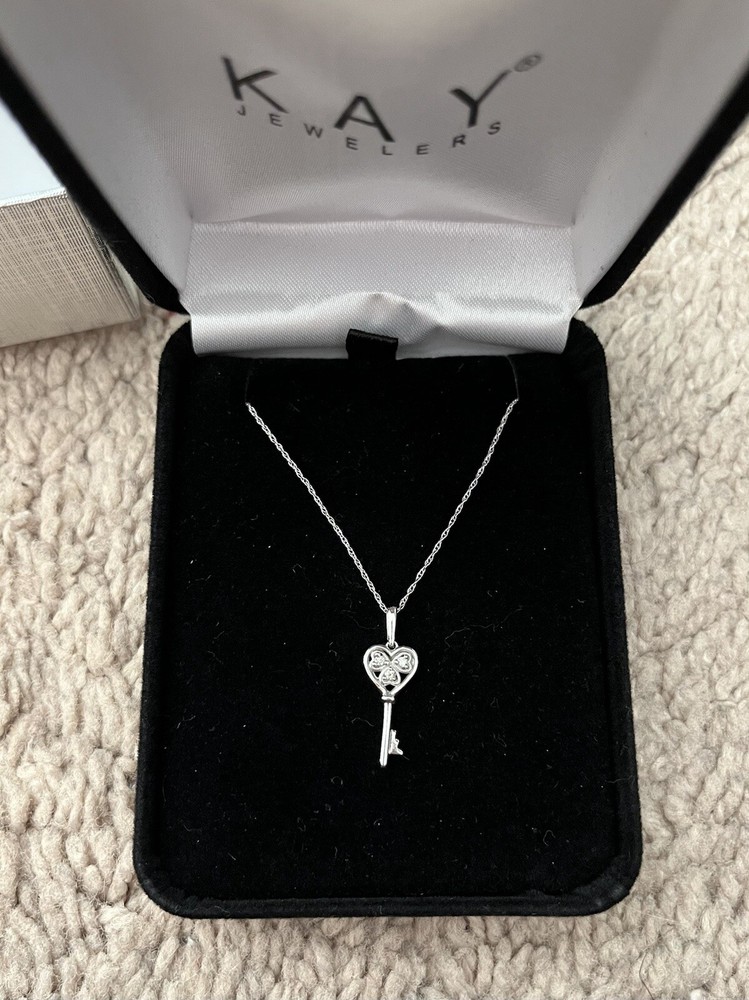 Kay Jewelers Key Necklace Diamond Accents 10K White Gold 18