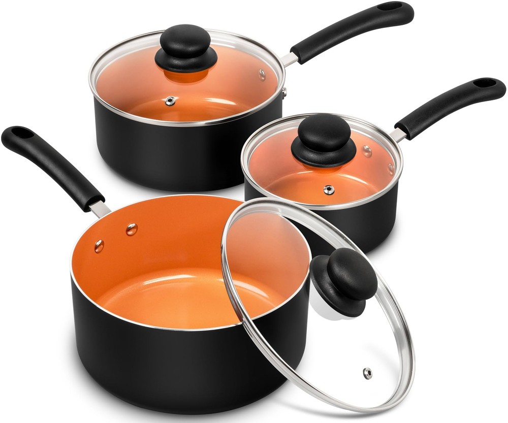 MICHELANGELO Nonstick Sauce Pan With Lid, 1QT&2QT&3QT Ceramic Saucepan, Coppe...