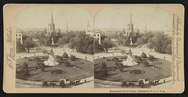 Washington DC Fourteenth Street Circle 1890s Horse Buggies Statue Church Stereo