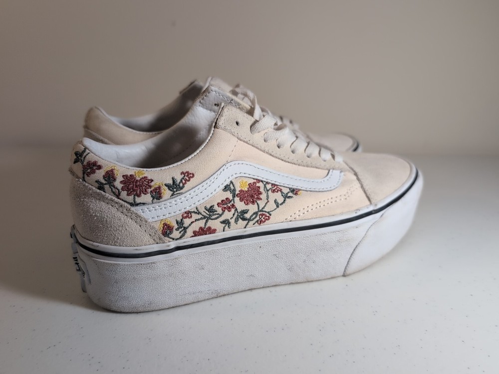 Vans Old Skool Stackform Platform Authentic Shoe Sneaker Floral White Womens Sz9