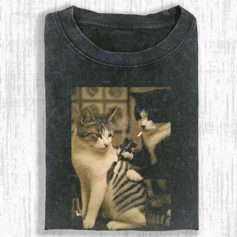 Share Gildan Tee Funny Cat T-shirt, Retro Cat Tattoo Meme, Funny, Parody Shirt