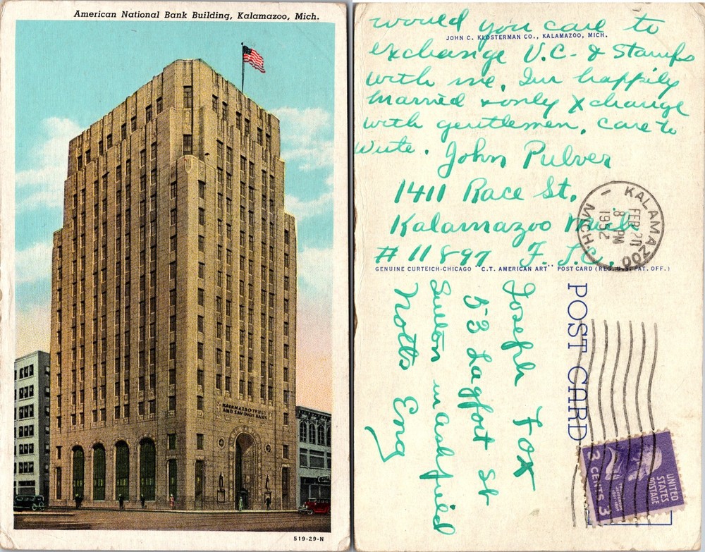 American National Bank Building Kalamazoo Michigan MI Postcard