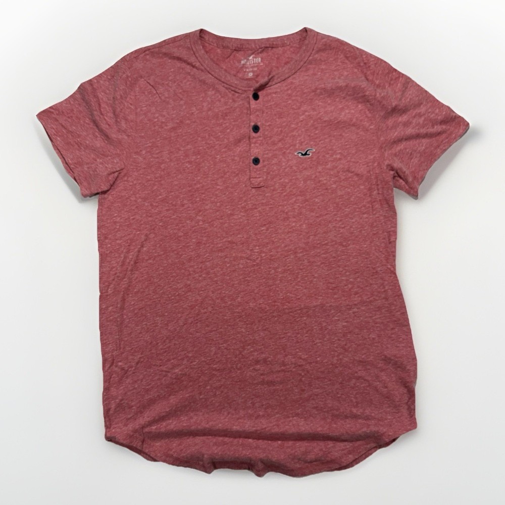 Hollister Co. Must-Have Short-Sleeve Icon Henley T-Shirt Heathered Red Color