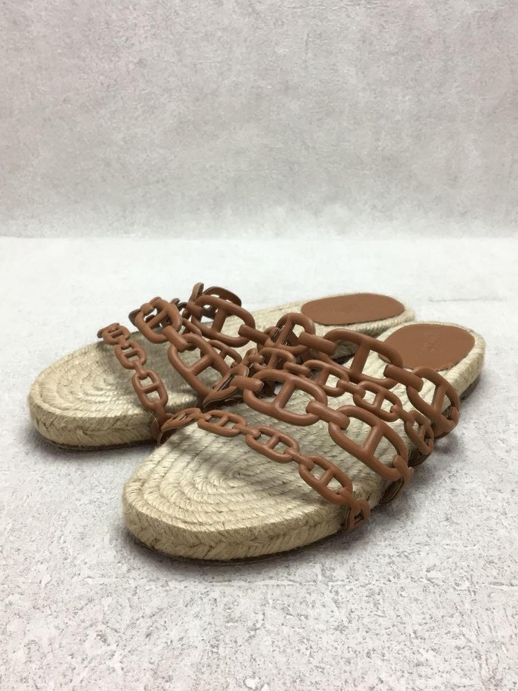 Authentic HERMES Ancone Espadrille Sandal Chaine d'Ancre Brown EU 35 Pre-Owned