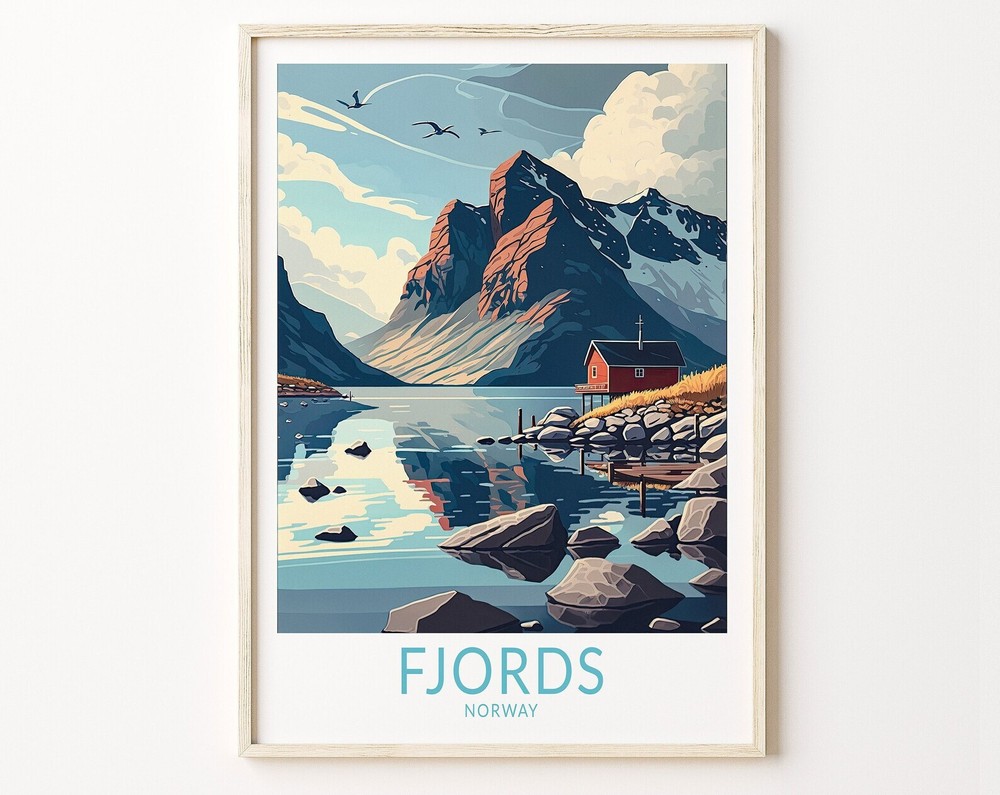 Fjords Norway Travel Poster Fjords Poster Print Fjords Norway Wall Art Fjords