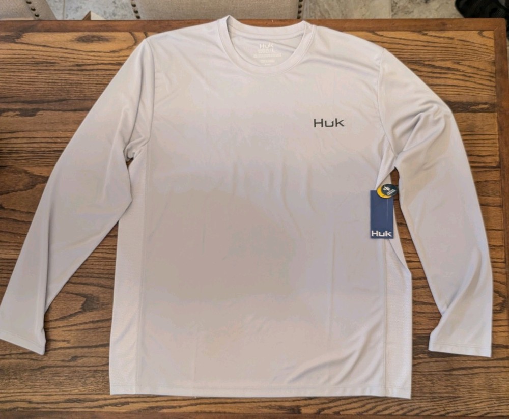 Huk Men's Performance Fishing Crew Neck Shirt Gray Large NWT Long Sleeve