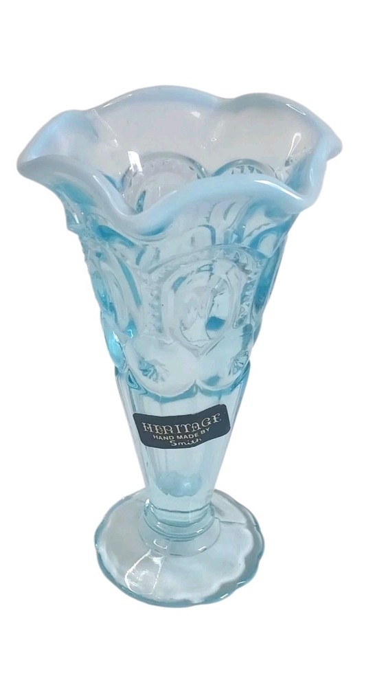 LE Smith Moon and Star Ice Blue Opalescent Fluted Bud Vase #6231
