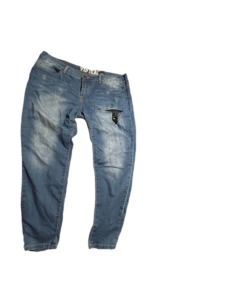 VIP Women's Skinny Distressed Acid Wash Stretch Jeans, Size 15/16
