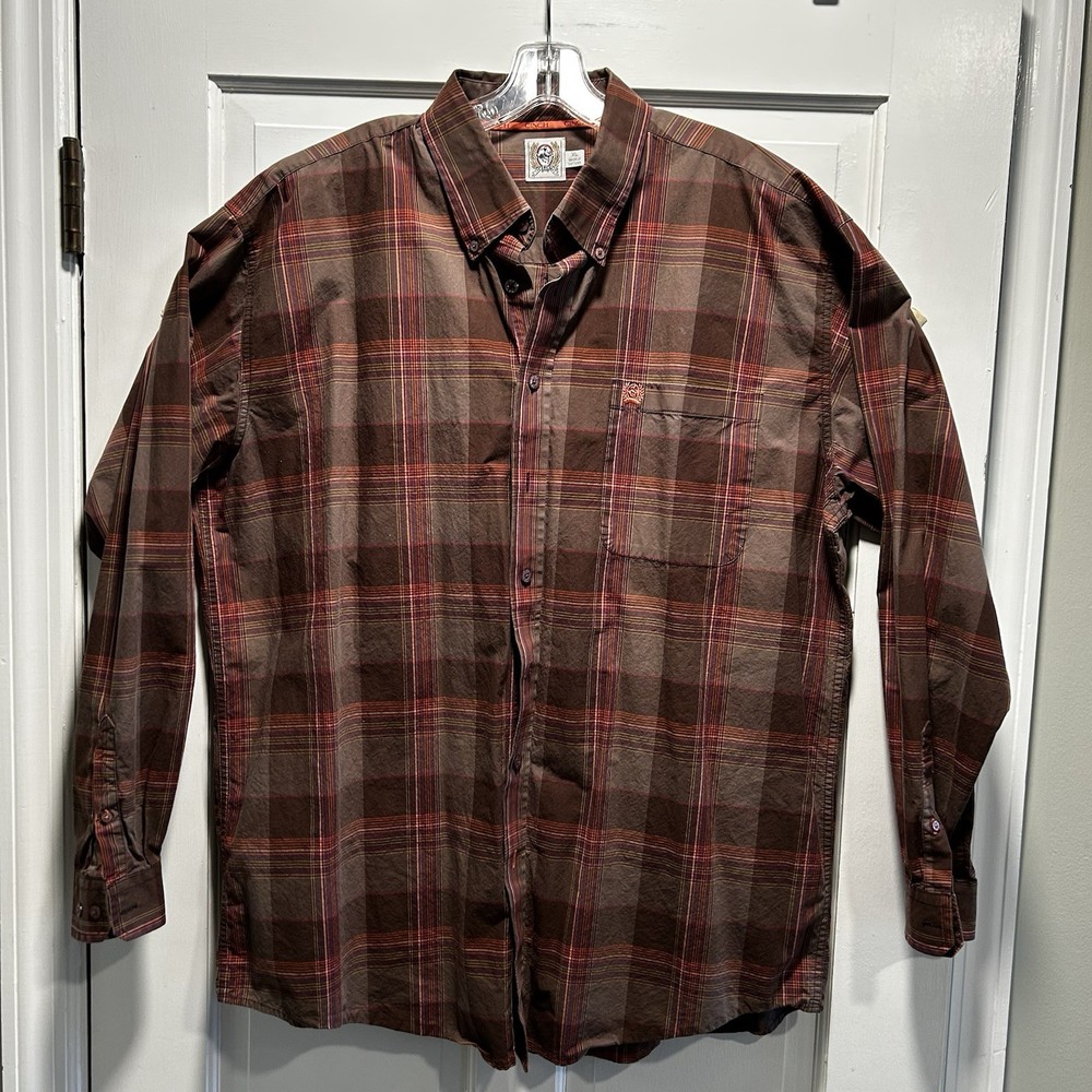 Cinch Long Sleeve Button Down Shirt Brown Orange Purple Plaid Men’s Size  XL