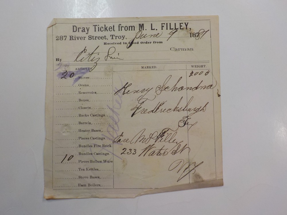 Antique Document 1881 Fredericksburg Texas Troy New York M. L. Filley History