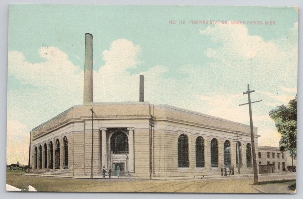 1920 Grand Rapids MI Pumping Station Postcard Will P. Canaan Co. Michigan