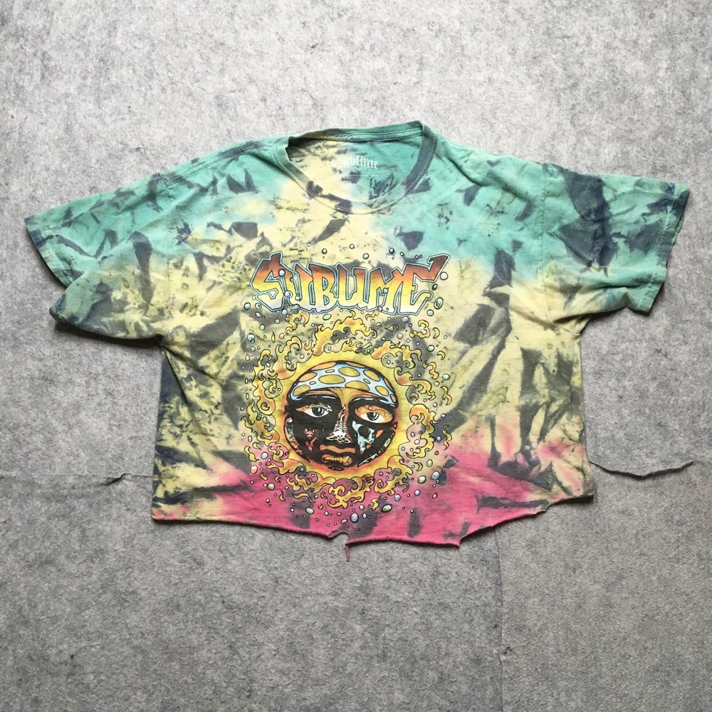 Sublime Shirt Mens Large Multicolor Tie Dye Sun Graphic Band Cropped Tee