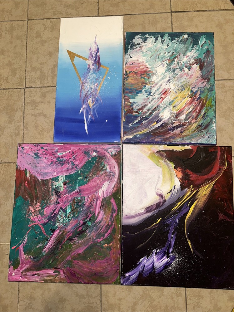 Abstract Acrylic Painting Canvas Art Set – 16x20, 18x14, 10x20 Inches-image