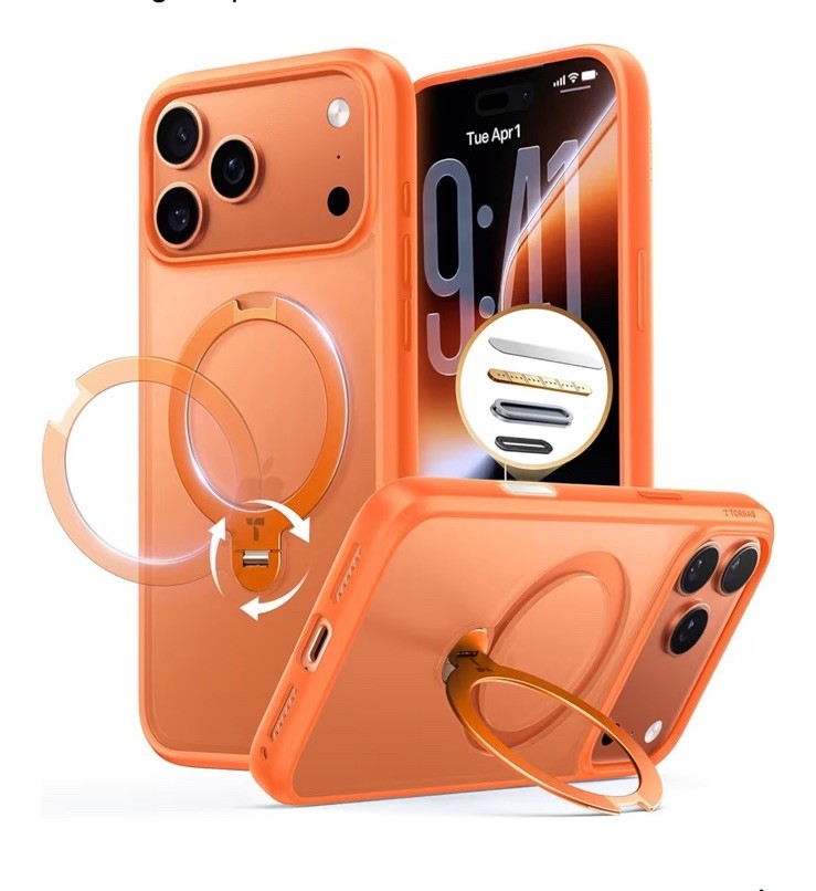 TORRAS Q3 Spin for iPhone 17 Pro Max Case with 360 Magnetic Stand, Orange