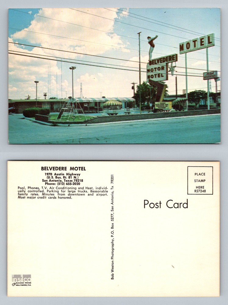 San Antonio, TX-Texas, Belvedere Motor Motel Austin Highway Vintage Postcard