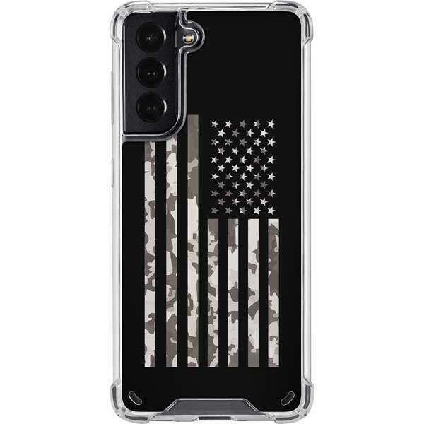 Patriotic Galaxy S21 5G Clear Case - Black and White Camo American Flag