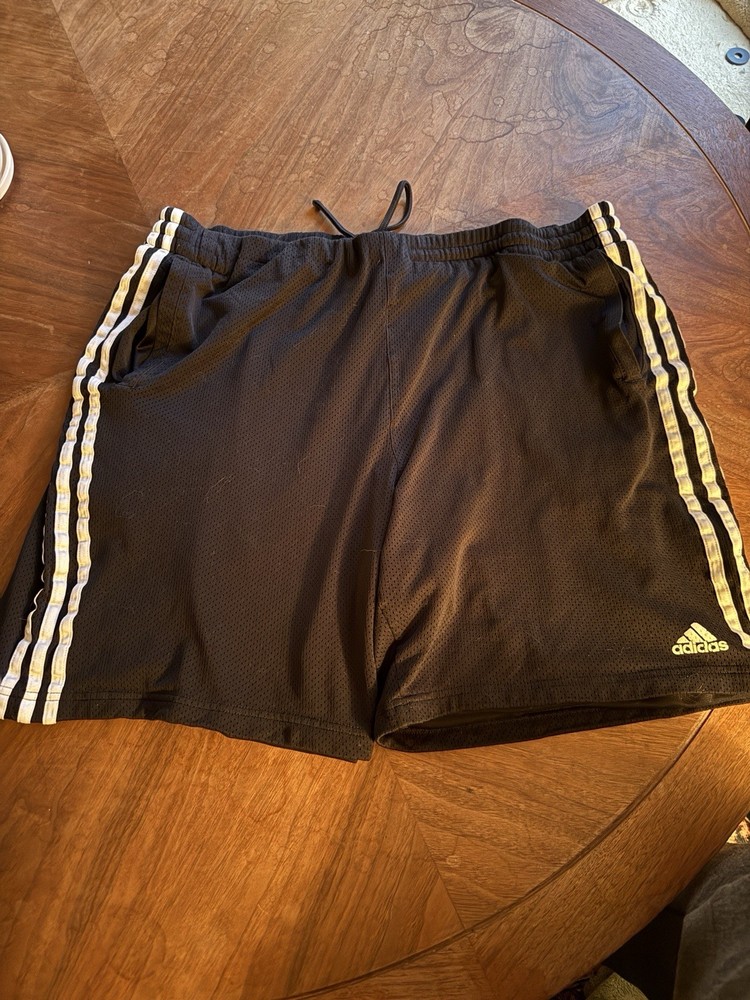 Adidas Men’s Black Shorts Size Extra Large With Three White Stripes