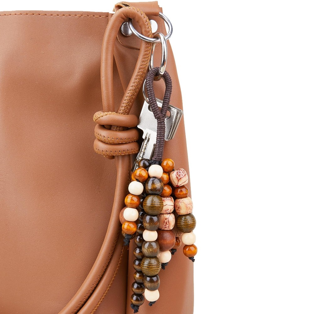 Esdallina Natural Bodhi Healing Wood Beaded Keychain Medium, Multicolor
