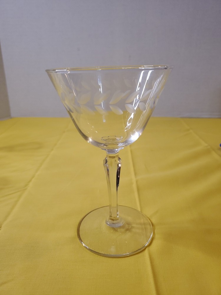 Vintage Etched Glass Cocktail Sundae Champagne Glass Goblet