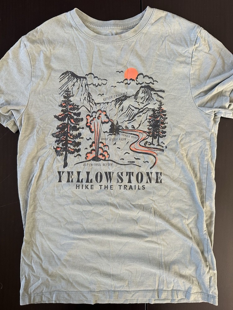 Goodfellow & Co Yellowstone Graphic Gray Cotton Men's T-Shirt Crew Neck S