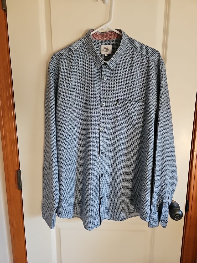 Ben Sherman Original Men's Button Up Long Sleeve Geometric Blue Shirt Size XL