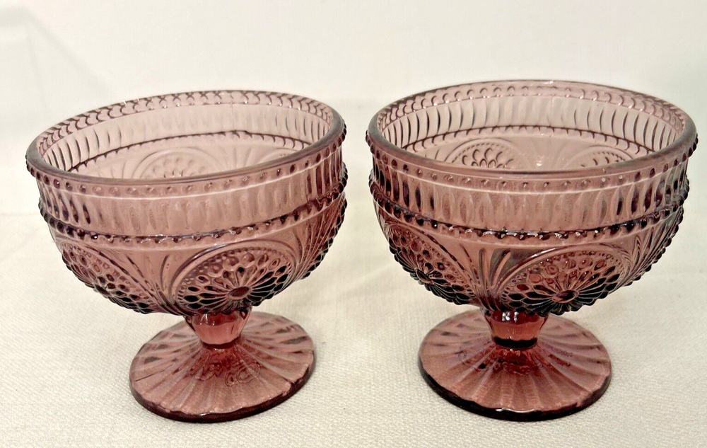Pioneer Woman Adeline Plum Glass Footed Ice Cream Dessert Cups Set