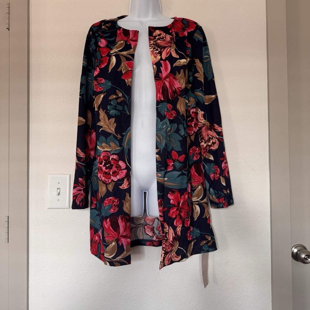 Emery Rose Floral Print Open Front Blazer Jacket Women’s Size L